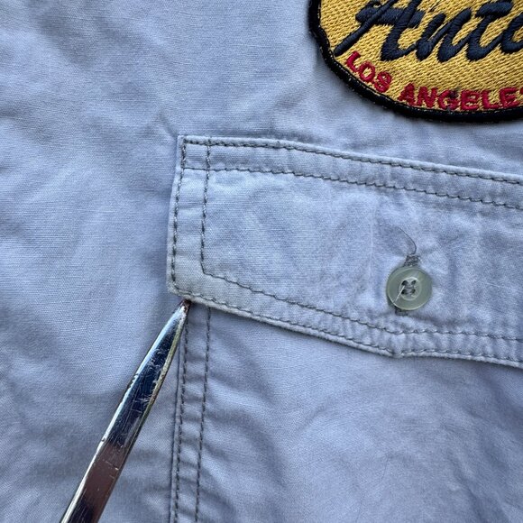 Antik Denim Button Up Patch Shirt Mens Large Blue Long Roll Tab Sleeves Patches - Picture 3 of 13